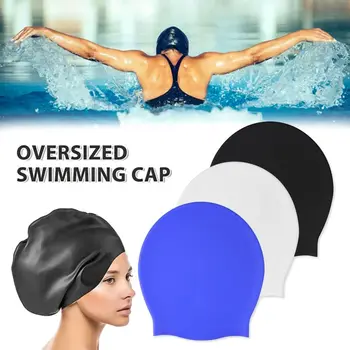 Силиконовая очень Большая шапочка для плавания для длинных волос, водонепроницаемые шапочки для плавания, женские, мужские, женские, с капюшоном для дайвинга, с непокрытой головой