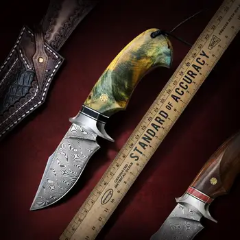 TURENZ-VG10 Нож из дамасской стали с фиксированным лезвием, ручка из пустынного железного дерева, для выживания на открытом воздухе, для кемпинга, Маленькие охотничьи ножи с ножнами