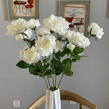 3 Головки Белой Розы свадебный цветок для новобрачных шелковые искусственные цветы rose artificielle room decor flores artificiales Дешевые цветы