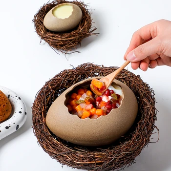 Креативное украшение в виде птичьего гнезда, Десертная миска, яичная скорлупа, Керамическая миска в форме страусиного яйца, холодный напиток, барбекю, Ресторанная посуда.