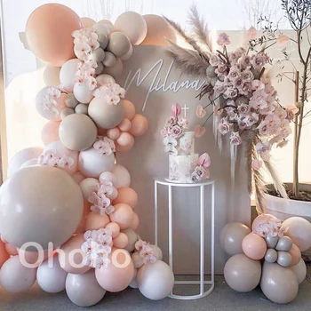 Персиково-серый Комплект для арки с гирляндой из воздушных шаров для детей и взрослых, украшение Дня рождения, Свадьба, Организация детского душа, Набор балонов
