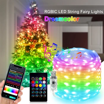 Смарт Bluetooth Водонепроницаемый Dreamcolor Светодиодные Струны Fairy Light USB 5V RGBIC Ws2812b Светодиодные Ленты Рождественские Огни Декор Комнаты для вечеринок