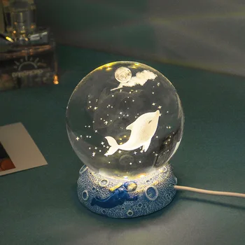 Креативная 3D Светящаяся Морская Рыба, Астронавт, Хрустальный шар, Ночные огни, USB Красочный Прикроватный светильник, Детский Подарок, Ночная лампа, Художественное украшение