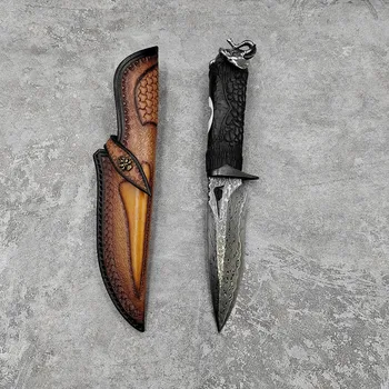 Охотничий нож ручной работы из 103 слоев Дамасской стали VG10 Core С фиксированным лезвием, Тактический нож с ножнами для выживания, Прямые ножи в подарок