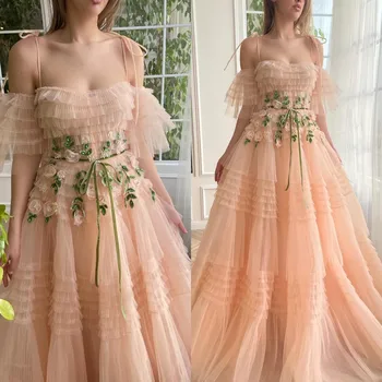 Красивое розовое платье с цветочным рисунком и оборками, сексуальные вечерние платья на бретельках для девочек, свадебные женские вечерние платья
