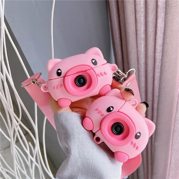 Розовая Свинья Камера 3D Чехол Для AirPods 1 2 Pro Box Милые Мягкие Силиконовые Беспроводные Bluetooth Наушники Защитная Крышка Airpods Funda