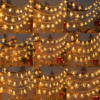Гирлянды с рождественской звездой и снежинками, сказочные лампы на батарейках для дома, украшения для Рождественской елки, украшения для свадебной вечеринки, праздничные украшения