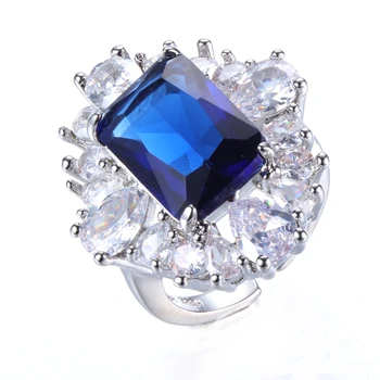 Блестящие бесцветные и синие кольца с квадратным цветком из кубического циркона для женщин