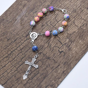 Мягкие керамические Красочные Четки, браслет-цепочка, браслет с подвеской в виде креста ручной работы, Религиозные Католические украшения для молитвы Христу, подарок