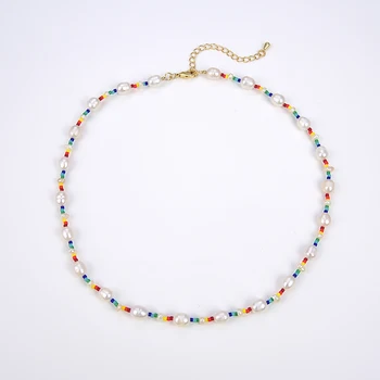 KKBEAD Летние ожерелья из радужного жемчуга в стиле бохо для девочек, подарок, Богемный пляж, ожерелье из пресноводного жемчуга в стиле барокко, колье для женщин
