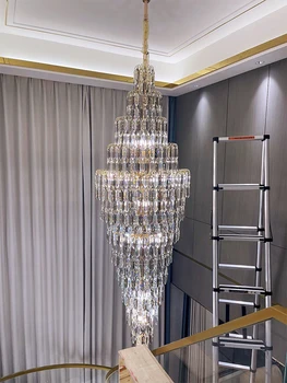 Современная хрустальная люстра Chenrui для лестницы, роскошного вестибюля, длинного подвесного светильника, большого домашнего декора, золотой светодиодной хрустальной лампы