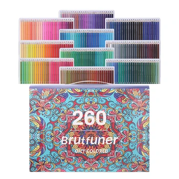 Набор цветных карандашей для рисования Brutfuner 260Colors на масляной основе Профессиональный набор карандашей для рисования по дереву для раскрашивания художественных принадлежностей