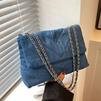 HUAXI Повседневная женская сумка через плечо из цельного холста, модные сумки через плечо с цепочкой, женские сумки большой вместимости