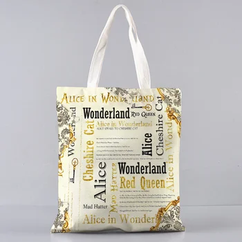 2023 Покупательница Алиса принцесса Печатная сумка-шоппер для девочек, сумка для покупок на плечо, Женская холщовая сумка, женская сумка-тоут, Harajuku