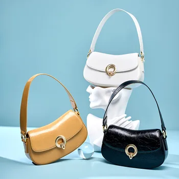 Новая женская сумка из натуральной кожи 2023 года, Простая высококачественная сумка-тоут, Маленькая винтажная сумочка, Женские сумки через плечо.