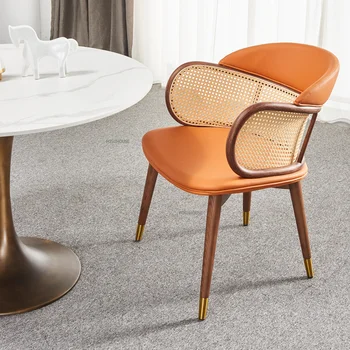 Обеденные стулья из массива дерева в скандинавском стиле для кухонной мебели, роскошное кресло со спинкой из ротанга, Минималистичный обеденный стул для отдыха на балконе