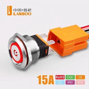 LANBOO 25 мм переключатель из нержавеющей стали 15A сильноточный кнопочный переключатель с мгновенной фиксацией со светодиодом 12V24V220V