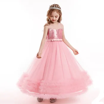 2023 Новое элегантное детское платье с оборками, Летнее свадебное платье с пайетками для девочек, вышитая газовая пышная юбка принцессы