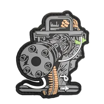 ПВХ Патч 3D Резиновый Значок Военного Морального Духа на Рюкзаке Пистолет Гатлинга Тактические Нашивки Наклейки Крюк-Петля На Открытом Воздухе Повязка 7,5 * 8,8 см