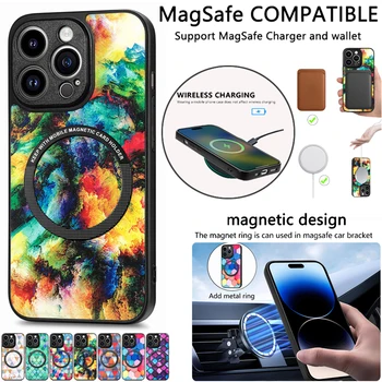 Магнитный Цветной Чехол Для Телефона с Рисунком для iPhone 14 Pro Max 13 12 Mini 11 XS XR X SE 2022 8 7 6 6S Plus Чехол Для Беспроводной Зарядки Сумка