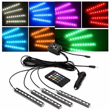 Беспроводное Дистанционное Музыкальное Голосовое управление Красочная внутренняя Подсветка из 9 светодиодов RGB Neon DC12V