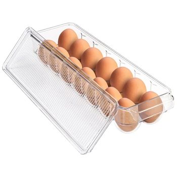 Контейнер для яиц с 14 сетками Контейнер-холодильник с крышкой и ручкой Держатель для яиц, Штабелируемый лоток для хранения, Прозрачный дозатор для яиц в холодильнике