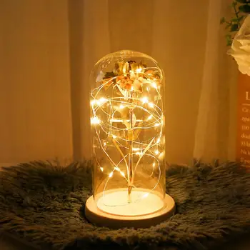 Ночник, стеклянный абажур для домашнего декора, романтические 20 светодиодных ламп, имитирующих искусственный цветок гвоздики