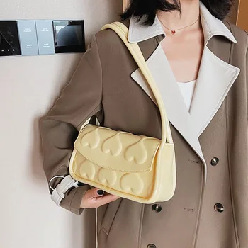 Женские сумки через плечо в мини-стиле, винтажная сумочка подмышками, ретро-багетная сумочка с клапаном, милые клатчи с рисунком сердца