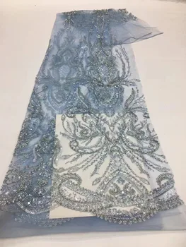 Европейская и американская тяжелая двойная трубка из бисера, кружево с вышивкой, роскошное модное свадебное платье, ткань для вечеринки, 5 ярдов