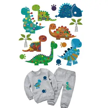 Наклейки из ткани с рисунком динозавра и милыми животными для одежды из термотрансферной бумаги, наклеенные утюгом на футболки своими руками