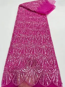 Качественная вышивка J-12289217 из тюля с блестками и бисером, кружевная ткань для свадебного платья