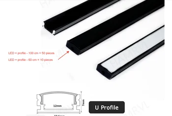 50шт 1 м Черный светодиодный алюминиевый канал U для светодиодной ленты с черным и молочным покрытием, алюминиевый профиль Светодиодная панель на заказ