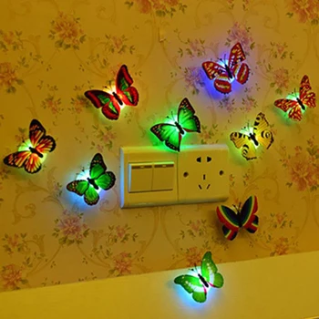 Светодиодное освещение Новинка Бабочка ночник 3D Красочные наклейки Настенные светильники Случайный цвет DIY Украшения спальни для детей