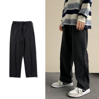 Весна 2023, Новая уличная одежда, мешковатые джинсы, мужская Корейская мода, Свободные прямые широкие брюки, мужская брендовая одежда, черный, светло-голубой
