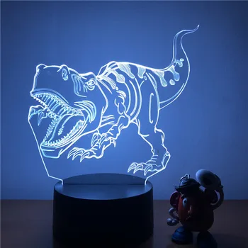 3D Светодиодные ночные светильники Динозавр Тираннозавр Рекс с 7 цветами света для украшения дома Лампа Потрясающая визуализация Оптическая