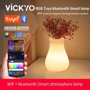 VICKYO Умная атмосферная лампа LED Tuya Wifi Голосовое управление Музыкальный ритм Ваза ночник Word с Alexa для спальни гостиной