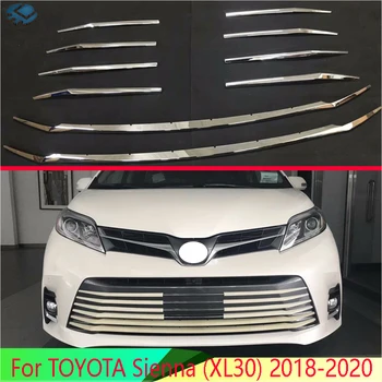 Для TOYOTA Sienna (XL30) 2018-2020 ABS Хромированная Передняя Центральная сетчатая решетка, решетка радиатора, планка для отделки, украшение для стайлинга автомобилей