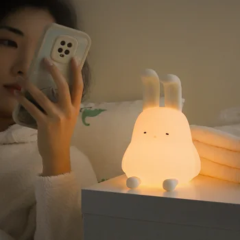 USB Перезаряжаемая Силиконовая лампа с кроликом, светодиодная лампа для сна со сложенным ухом, датчик Кролика, Ночник для детей, подарок для маленьких игрушек