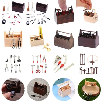1/12 мини-инструментов для ремонта, молоток, гаечный ключ, деревянный набор инструментов, модель кукольной мебели для миниатюрного кукольного домика, аксессуары для игр с инструментами для мальчиков