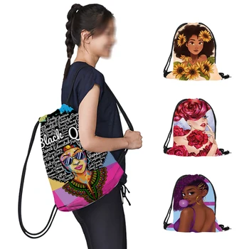 Горячая Афро Леди Сумка на шнурке с принтом для девочек, Сумки для хранения для мальчиков, повседневный рюкзак для подростков, Детская сумка для книг, дорожный подарок