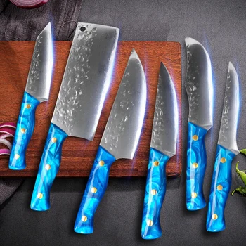 1-9 дюймов Высококачественный Дамасский Кухонный нож 67 слоев, Профессиональный нож для обвалки костей японского шеф-повара Сантоку, ручка из синей смолы, Подарок