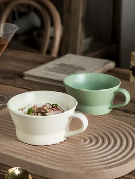 Крупнокалиберная чашка для молока для завтрака в скандинавском стиле, Персонализированные Керамические Чашки для овсянки, Домашняя Кофейная чашка с короткой ручкой