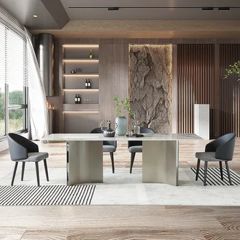 Обеденный стол в итальянском стиле из каменной доски, современный и минималистичный небольшой прибор, высококачественный прямоугольный стол, обеденный стол из суперкристаллического мрамора