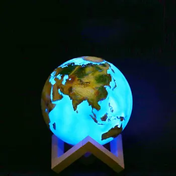 Лампа с 3D-принтом, лампа Moon Earth, 16 сменных цветов, светодиодный ночник для украшения дома, настольная лампа Ocean 3D, детские подарки