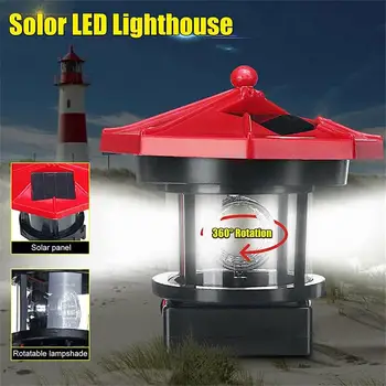 Солнечные фонари, маяк для газона, Пластиковая светодиодная ландшафтная лампа с вращением на 360 градусов, лампа с лучом маяка для украшения газона во дворе