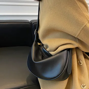 Осенне-летняя женская сумка большой емкости, повседневная сумка для клецек из спилка, высококачественная однотонная сумка через плечо