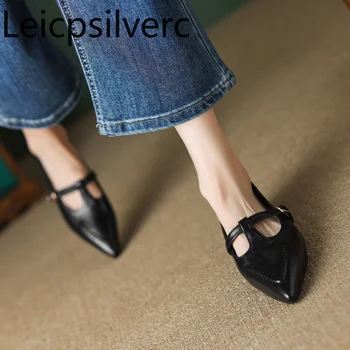 весенне-осенние женские туфли Mary Jane на низком каблуке с острым носком и Т-образной пряжкой для офиса и карьеры, тонкие туфли высотой 2,5 см, размер 32-43