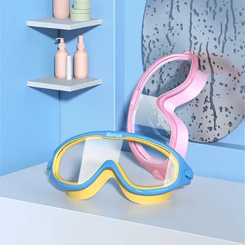 Детские очки для плавания, набор затычек для ушей, водонепроницаемые для детей, защита от запотевания, ультрафиолет, Очки для плавания на открытом воздухе в большой оправе