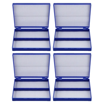 4-КРАТНЫЙ пластиковый прямоугольник королевского синего цвета, вмещающий 100 предметных стекол для микроскопа
