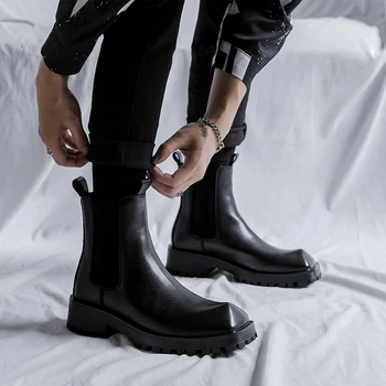 итальянский бренд, дизайнерские мужские ботинки, обувь с острым носком, сценическое платье в стиле панк, черные стильные ботинки 